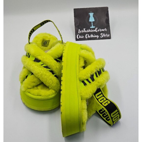 UGG Women's Animalia Green Disco Cross Slide Platform Sandals Size 7 2695 - Picture 9 of 16